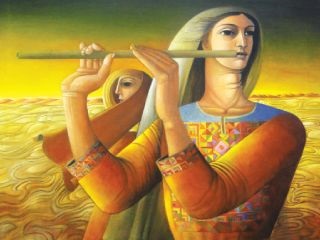 سليمان منصور، لحن الصحراء، زيت على قماش 1977