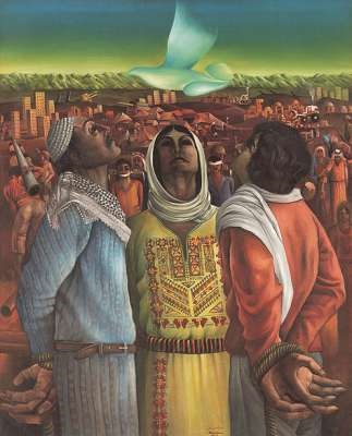 سليمان منصور، الصمود والأمل، أكريلك على قماش 1976